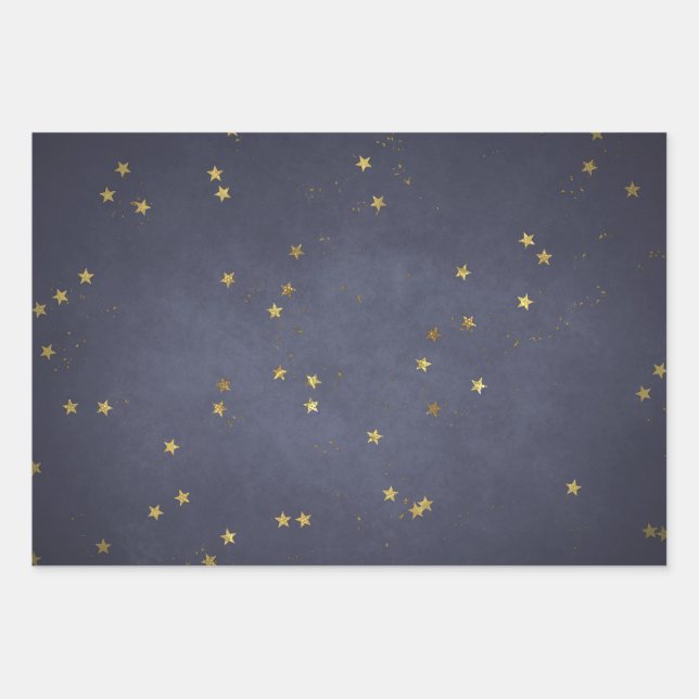 Future Dusk Gold Stars Wrapping Paper Sheets (Front)
