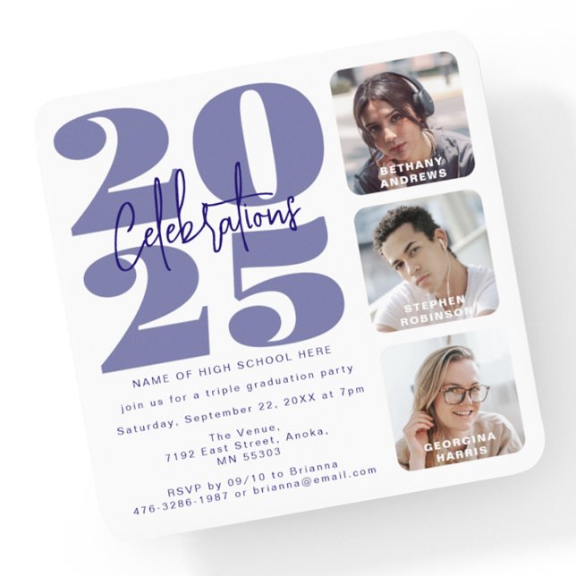 Future Dusk Photo Triple Graduation Invitation (Creator Uploaded)