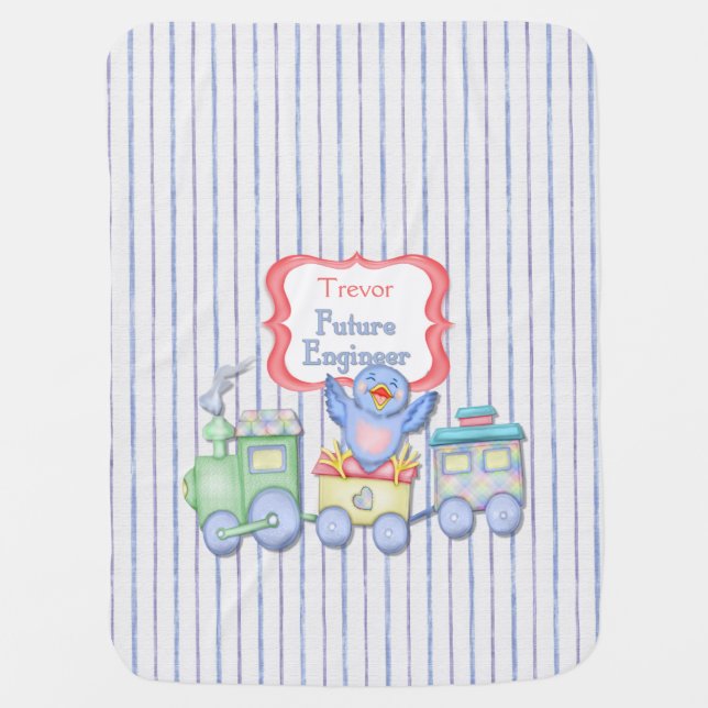 Future Engineer Bluebird Train - Boy Baby Blanket (Front)