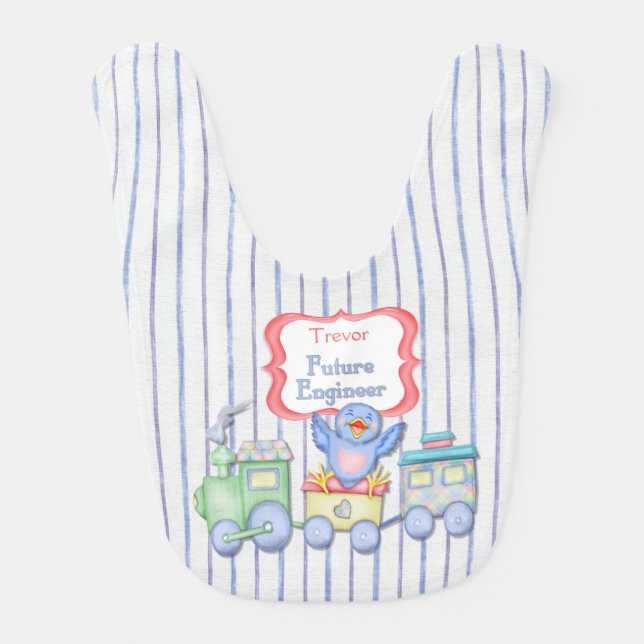 Future Engineer Bluebird Train - Boy Bib (Front)