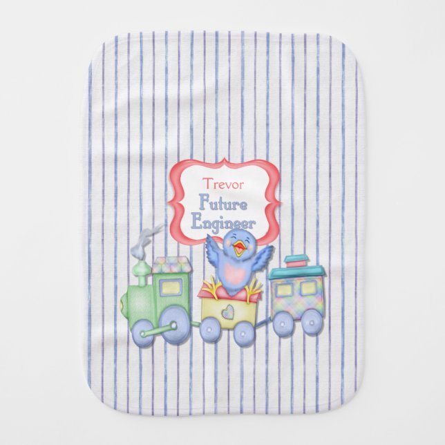 Future Engineer Bluebird Train - Boy Burp Cloth (Front)