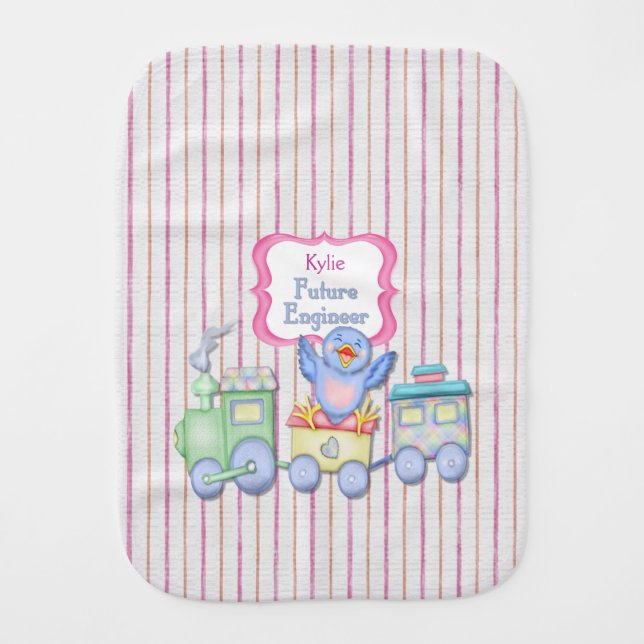 Future Engineer Bluebird Train - Girl Burp Cloth (Front)