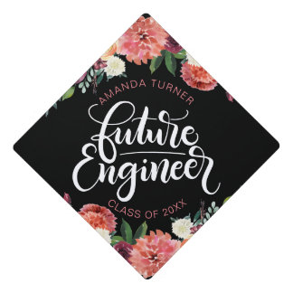 Future Engineer - Girl power - Watercolor flowers Graduation Cap Topper