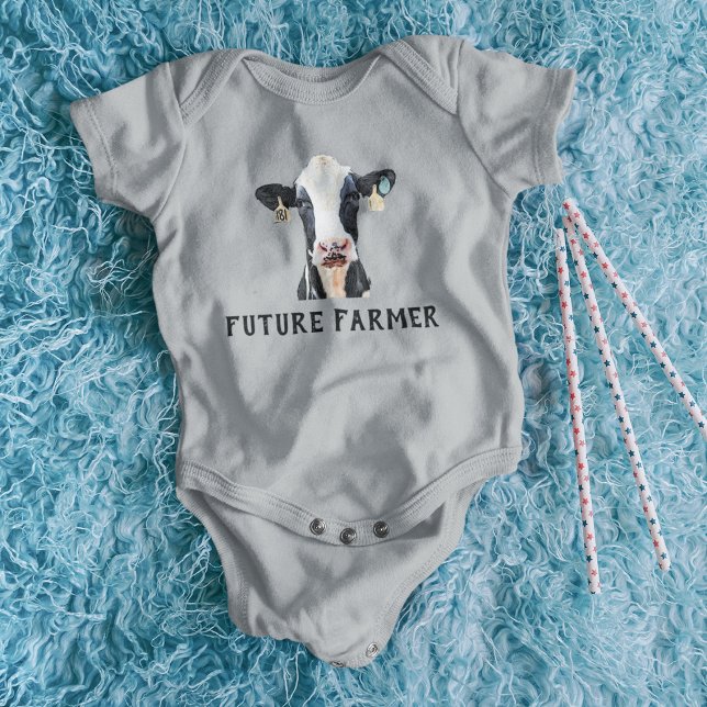 Future Farmer Dairy Cow Farming Cute Holstein Baby Bodysuit (Future farmer dairy farm Holstein Cow Baby Onsie)