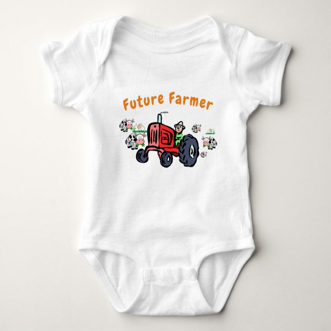 Future Farmer on Tractor Body Suit Baby Bodysuit (Front)