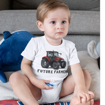 Future Farmer Red Tractor Equipment Farming Baby Bodysuit by TheShirtBox at Zazzle