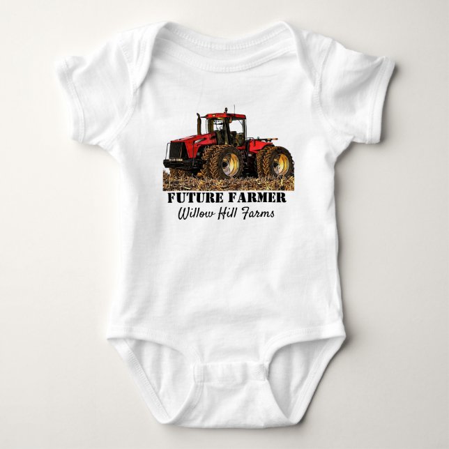 Future Farmer Tractor Farm Name Custom Equipment Baby Bodysuit (Front)
