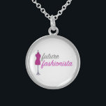 Future Fashionista Fashion Mannequin Necklace<br><div class="desc">Necklace features an original marker illustration of a pink fashion designer's mannequin (or dressform) with FUTURE FASHIONISTA in a fun font.</div>
