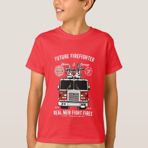 Future Firefighter Boys Gifts Fire Truck Engine T_Shirt