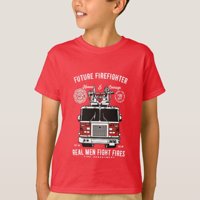 Future Firefighter Boys Gifts Fire Truck Engine T-Shirt (Front)