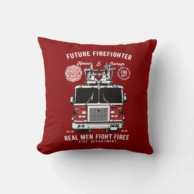 Future Firefighter Boys Gifts Fire Truck Engine Throw Pillow (Front)