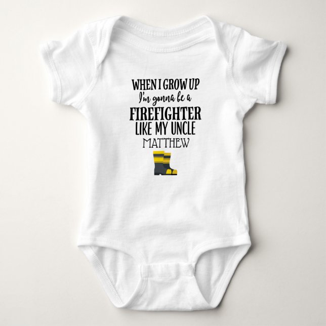 Future Firefighter Like My Uncle Personalized Baby Bodysuit (Front)
