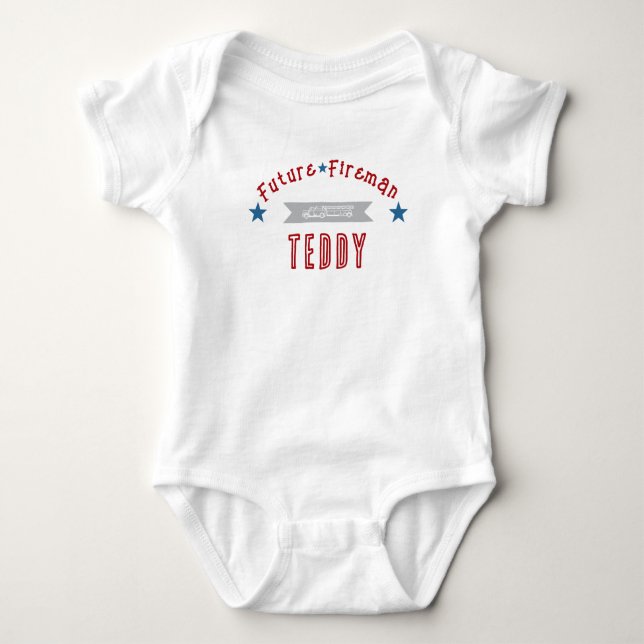 Future Fireman red and blue baby Onesy Bodysuit (Front)