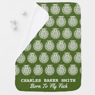 Future Fly Fishing Fan "Born to Fly Fish" Green Baby Blanket