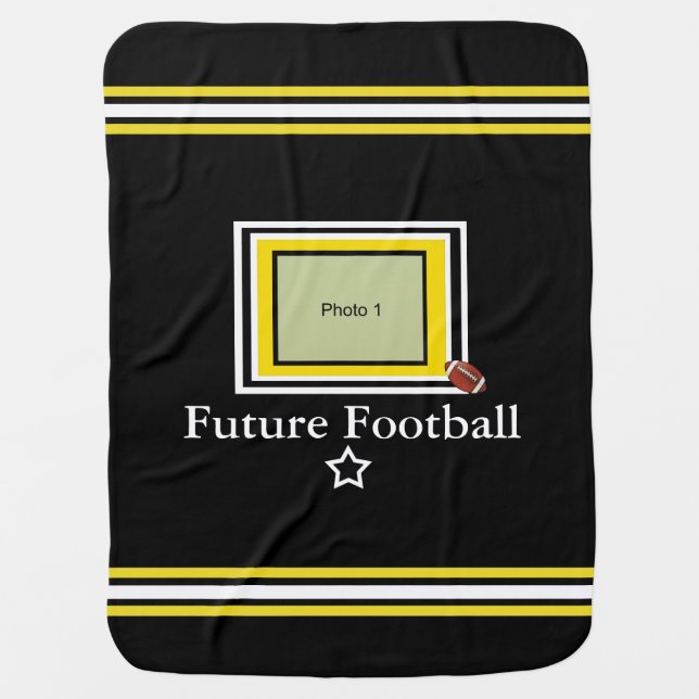 Future Football Star Baby Blanket- Black/Gold-wht Stroller Blanket (Front)