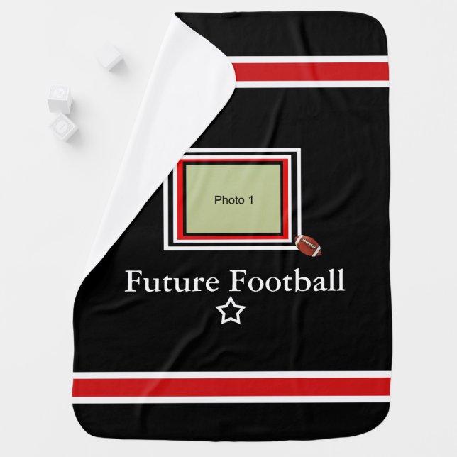Future Football Star Baby Blanket- Black/Red-wht Swaddle Blanket (In Situ)