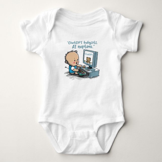 "Future Genius: AI Powered" Funny Baby Gifts Baby Bodysuit (Front)