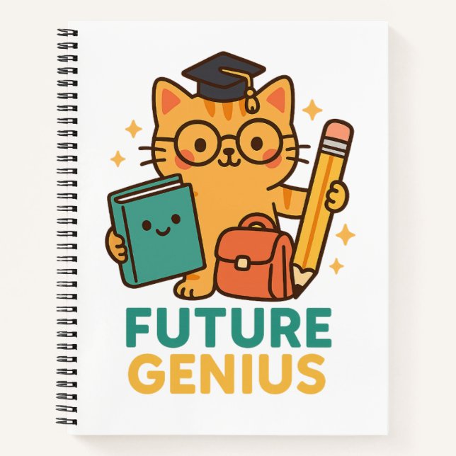 Future Genius – Cute Cat with School Essentials Notebook (Front)