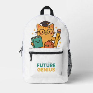 Future Genius – Cute Cat with School Essentials Printed Backpack