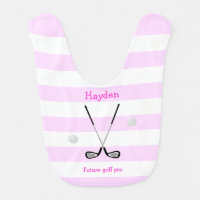 Future golf pro personalized pink striped baby bib