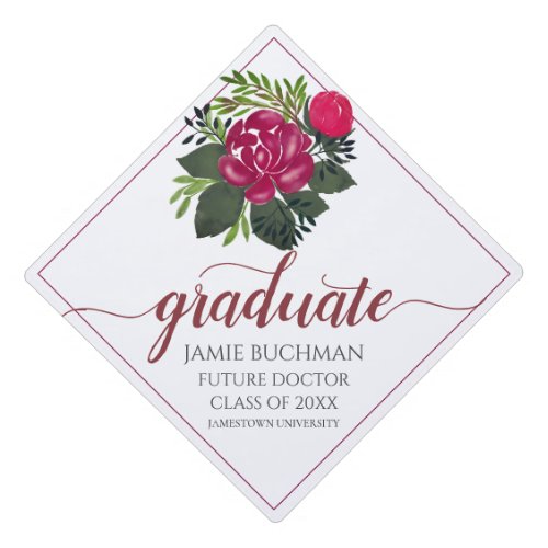 Future Graduating Doctor Floral Trendy Script Grad Graduation Cap Topper