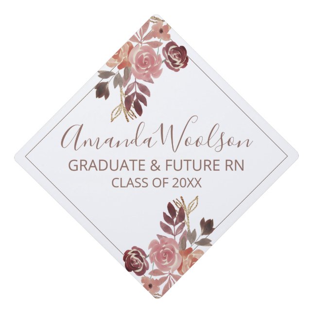 Future Graduating Nurse Floral Graduation Cap Topper (Front)