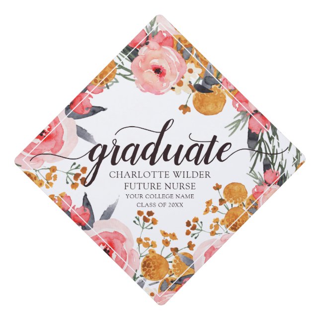Future Graduating Nurse Floral Graduation Cap Topper (Front)