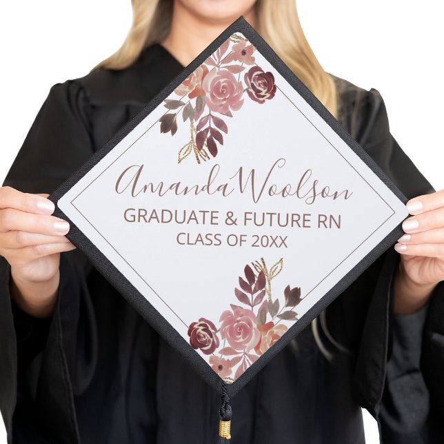 Future Graduating Nurse Monogram Floral Graduation Cap Topper (Creator Uploaded)