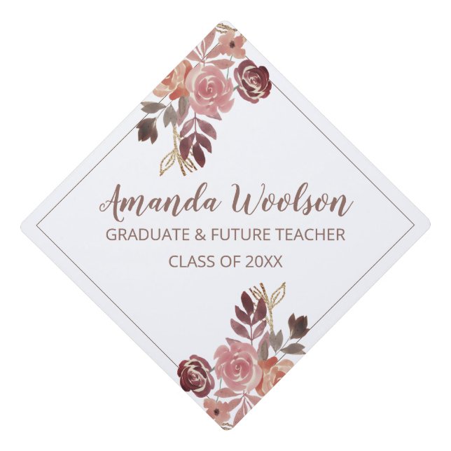 Future Graduating Teacher Floral Graduation Cap Topper (Front)