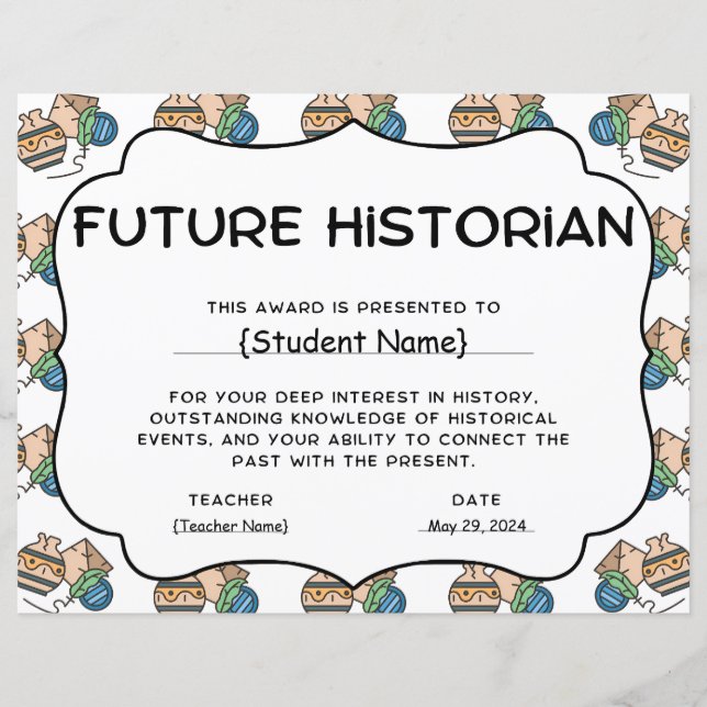 Future Historian Student Recognition Award (Front)