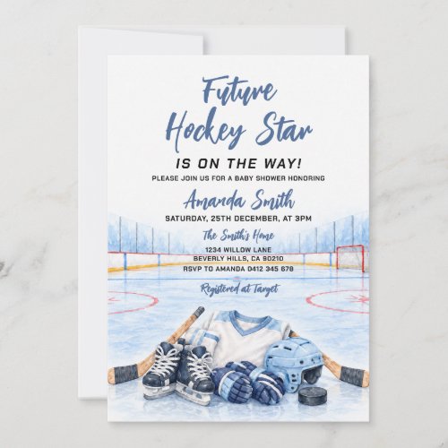 Future Hockey Star Baby Shower Blue Sports for boy Invitation