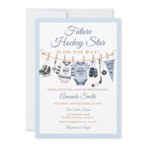Future Hockey Star Baby Shower Blue Sports for boy Invitation