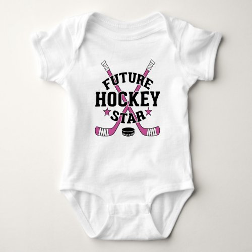 Future Hockey Star Pink Hockey Sticks Baby Girl Baby Bodysuit