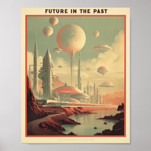 Future in the past  Cityscape vintage poster