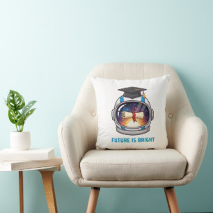  Future is Bright Astronaut Graduation Cap & Diplo Throw Pillow