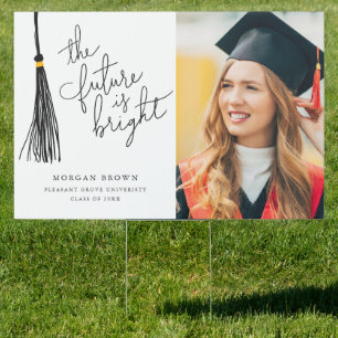 Future Is Bright Black Tassel Graduate Photo  Sign
