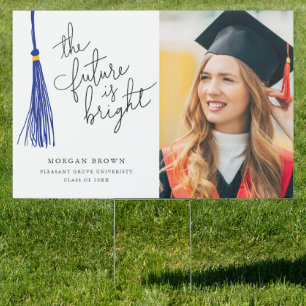 Future Is Bright Blue Tassel Graduate Photo  Sign