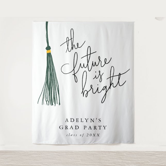 Future Is Bright Green Tassel Modern Tapestry (Front)