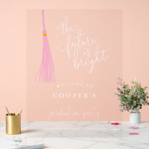 Future is Bright Light Pink Tassel Grad Party Sign