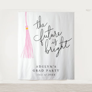 Future Is Bright Light Pink Tassel Modern Tapestry