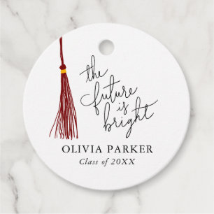 Future is Bright Maroon Tassel Grad Party Favor Tags