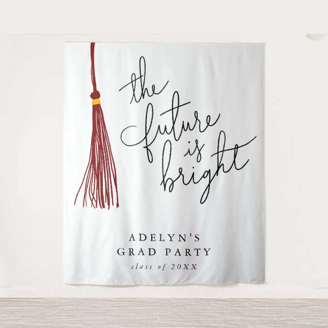 Future Is Bright Maroon Tassel Modern Tapestry (Front)