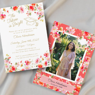Future Is Bright Pink Orange Floral Graduation Invitation