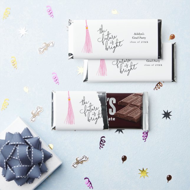 Future Is Bright Quote Light Pink Tassel Modern Hershey Bar Favors (Front)