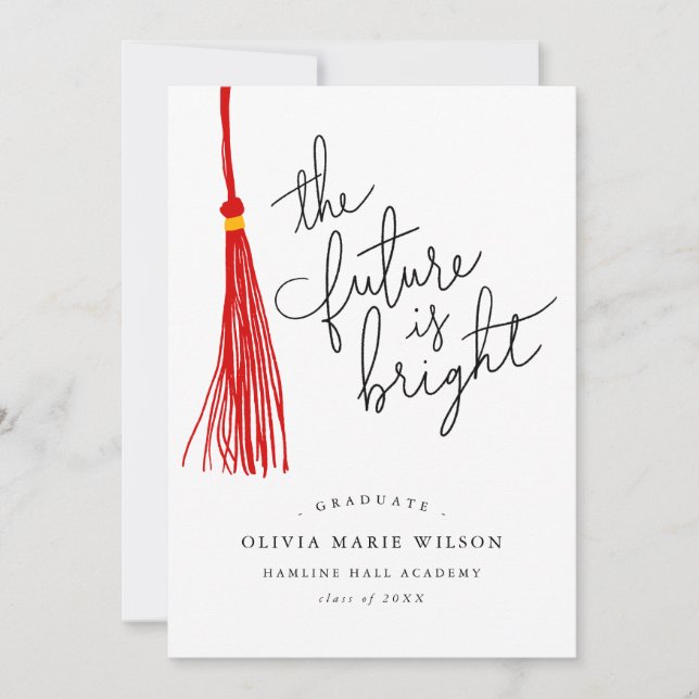 Future Is Bright Quote Red Tassel Graduation Invitation (Front)
