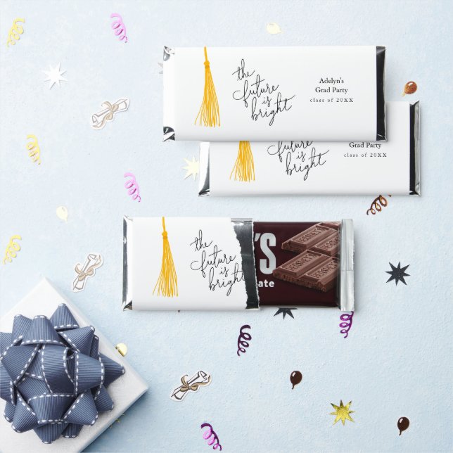 Future Is Bright Quote Yellow Tassel Modern Hershey Bar Favors (Front)