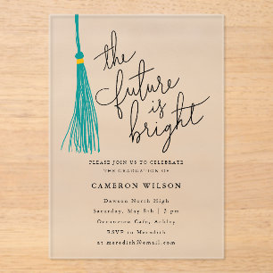 Future Is Bright Teal Tassel Graduation Party Acrylic Invitations