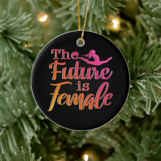 Future is Female Quote - Feminist Gymnastics  Ceramic Ornament (Tree)