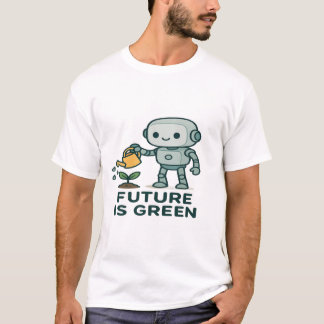 Future is Green – Cute Robot Watering Plant T-Shirt