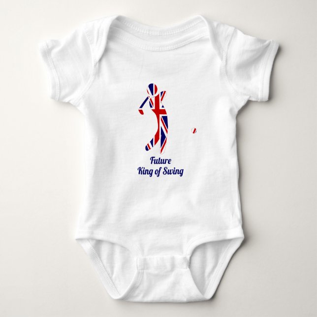 Future King of Swing | Union Jack Flag Golf Player Baby Bodysuit (Front)